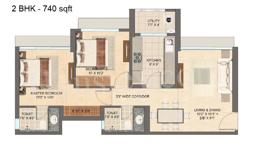 Lodha Vista Unit plan - 740 sq.ft.